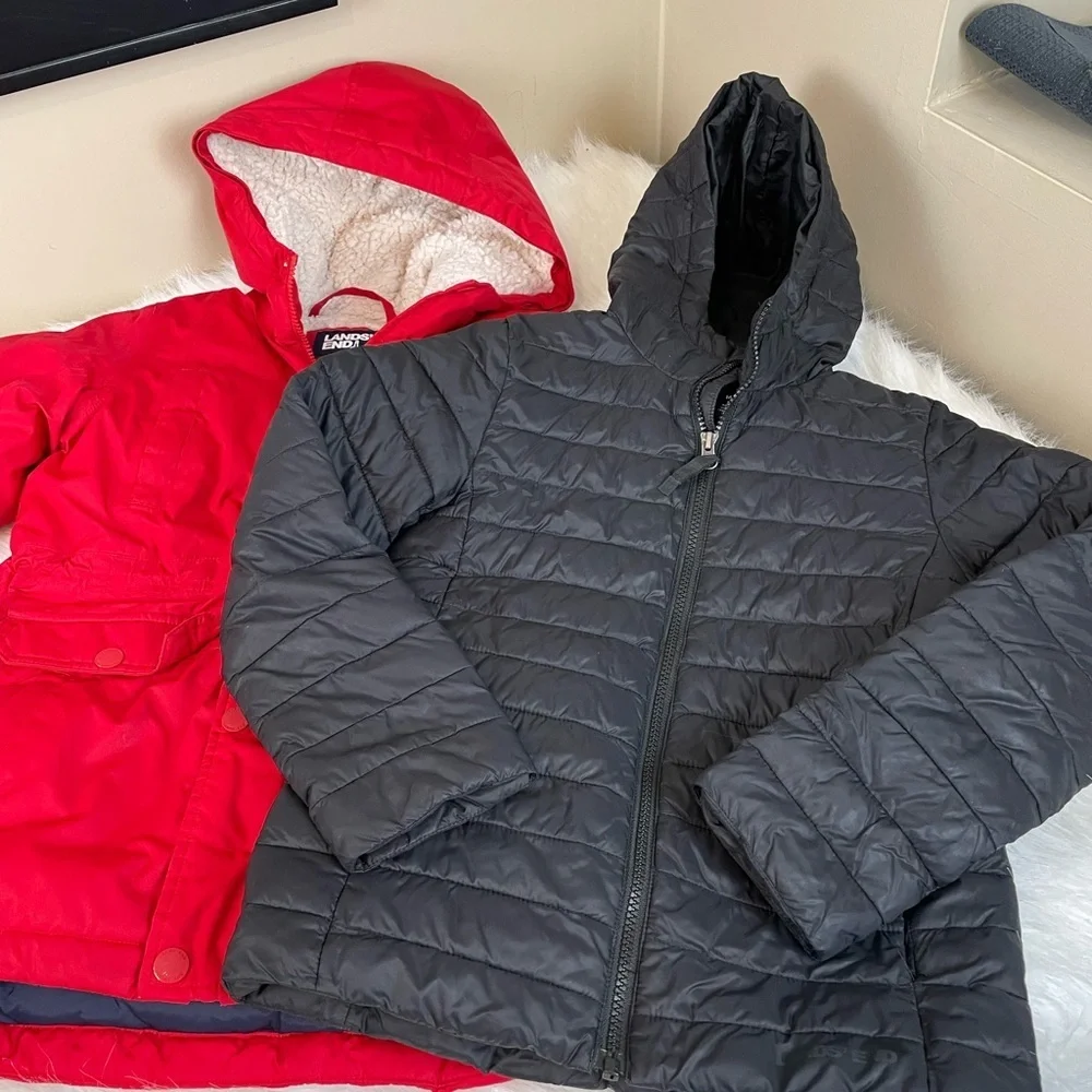 Lands End Red down parka and Black poly fill Hooded Jacket 8